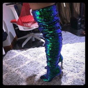 mermaid sequin thigh high boots